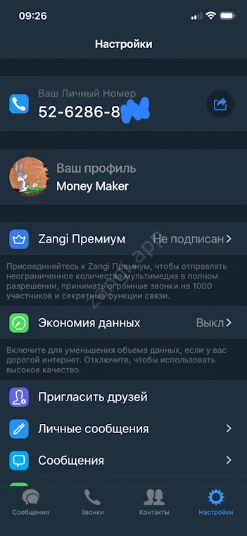 Профиль в Zangi